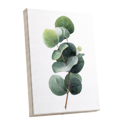Verdant Coin Leaves, green, gray, white nature wall art shown as a stretched canvas wall art