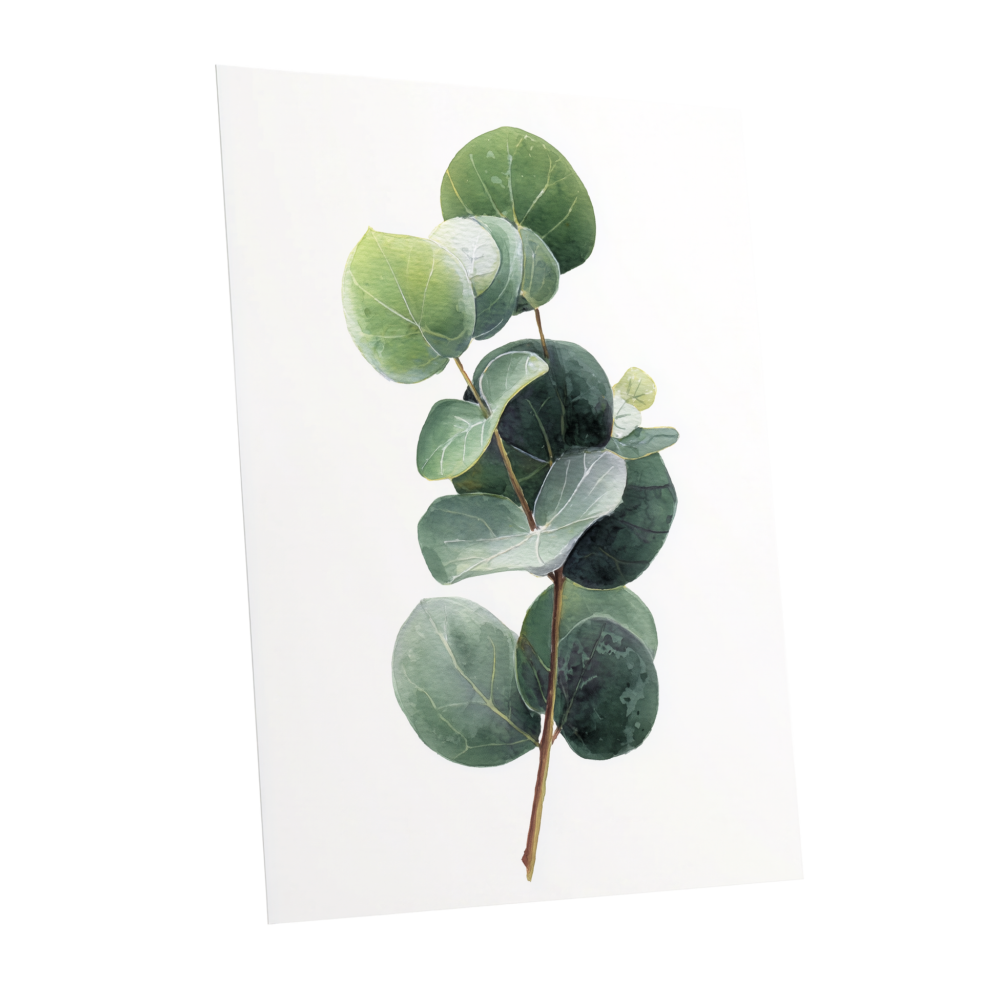 Verdant Coin Leaves, green, gray, white nature wall art shown as a unframed poster wall art print