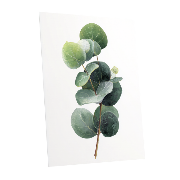 Verdant Coin Leaves, green, gray, white nature wall art shown as a unframed poster wall art print