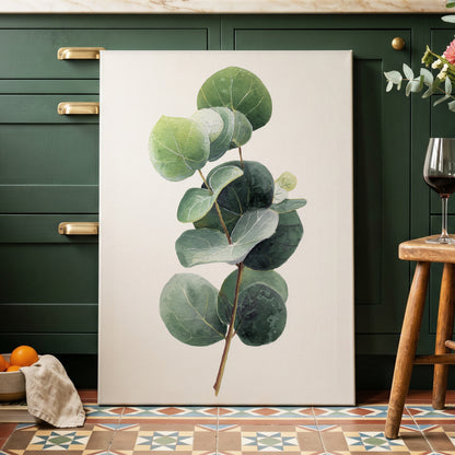 Verdant Coin Leaves, green, gray, white nature wall art displayed in a styled interior, gallery view 3