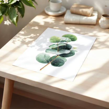 Verdant Coin Leaves, green, gray, white nature wall art displayed in a styled interior, gallery view 5