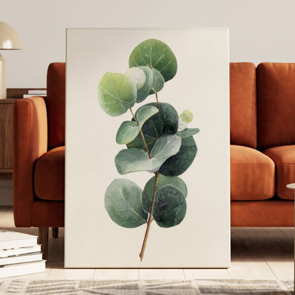 Verdant Coin Leaves, green, gray, white nature wall art displayed in a styled interior, gallery view 7