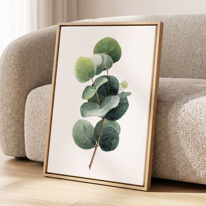 Verdant Coin Leaves, green, gray, white nature wall art displayed in a styled interior, gallery view 8