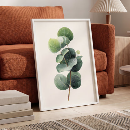 Verdant Coin Leaves, green, gray, white nature wall art displayed in a styled interior, gallery view 9