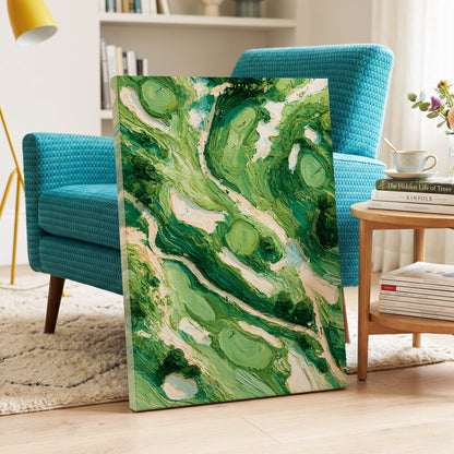 Verdant Currents, green, beige, white nature wall art on canvas displayed in a styled interior, gallery view 2