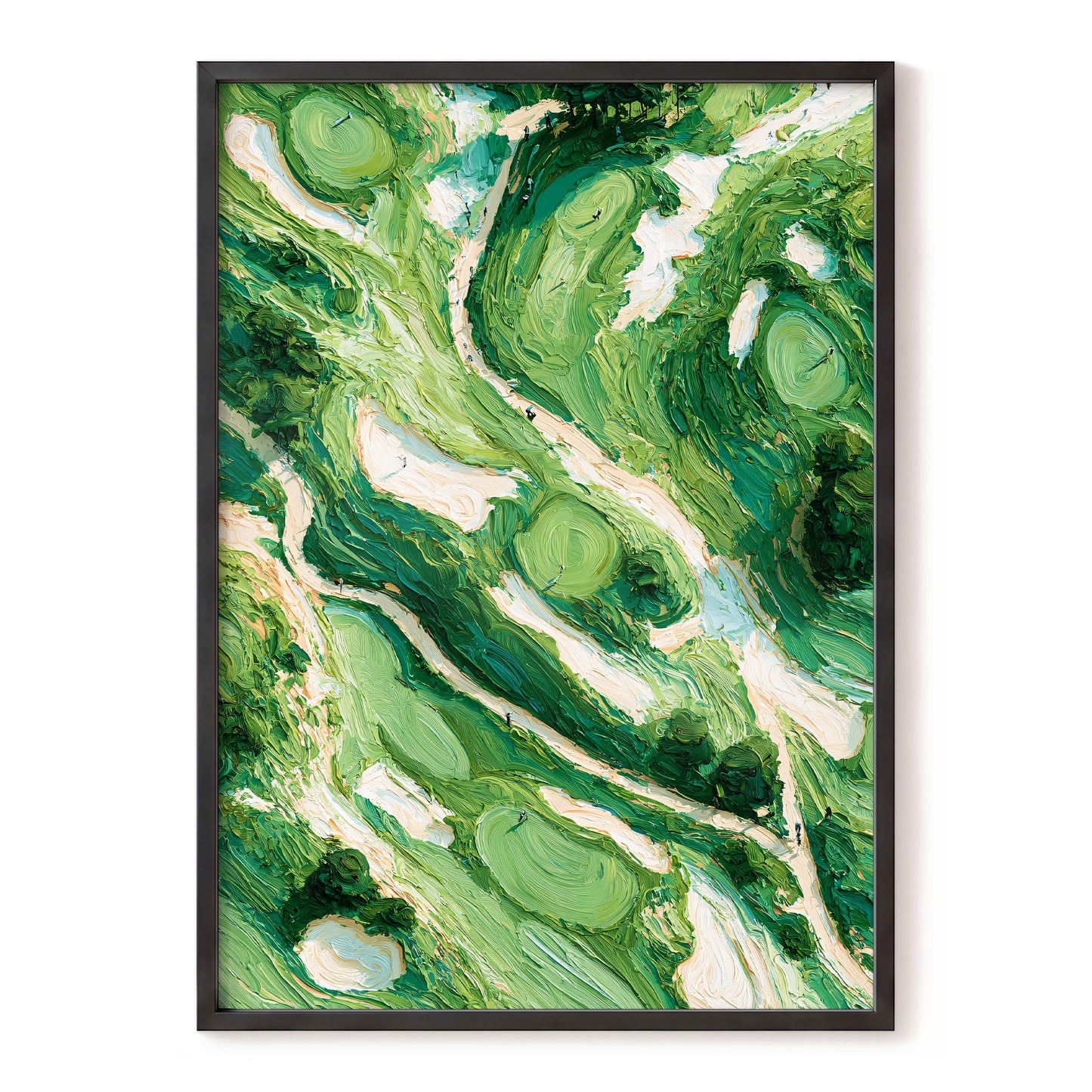 Verdant Currents, green, beige, white nature wall art, front artwork view