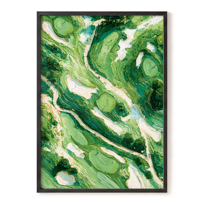 Verdant Currents, green, beige, white nature wall art, front artwork view