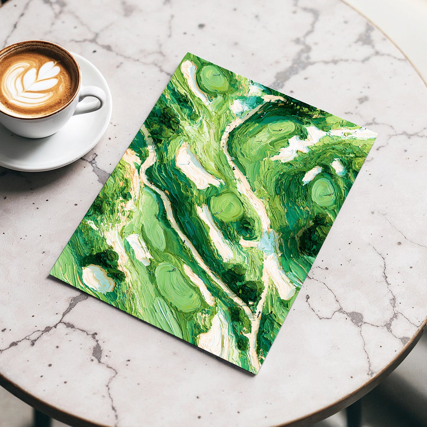 Verdant Currents, green, beige, white nature wall art displayed in a styled interior, gallery view 3