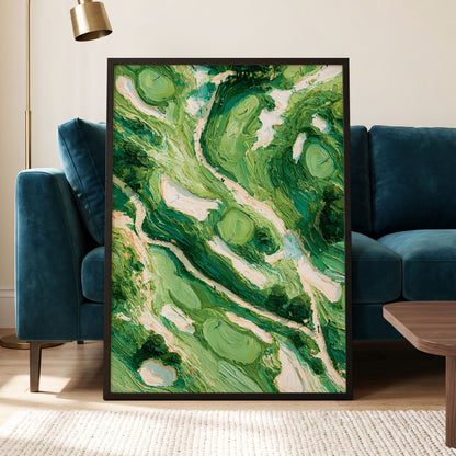 Verdant Currents, green, beige, white nature wall art displayed in a styled interior, gallery view 6