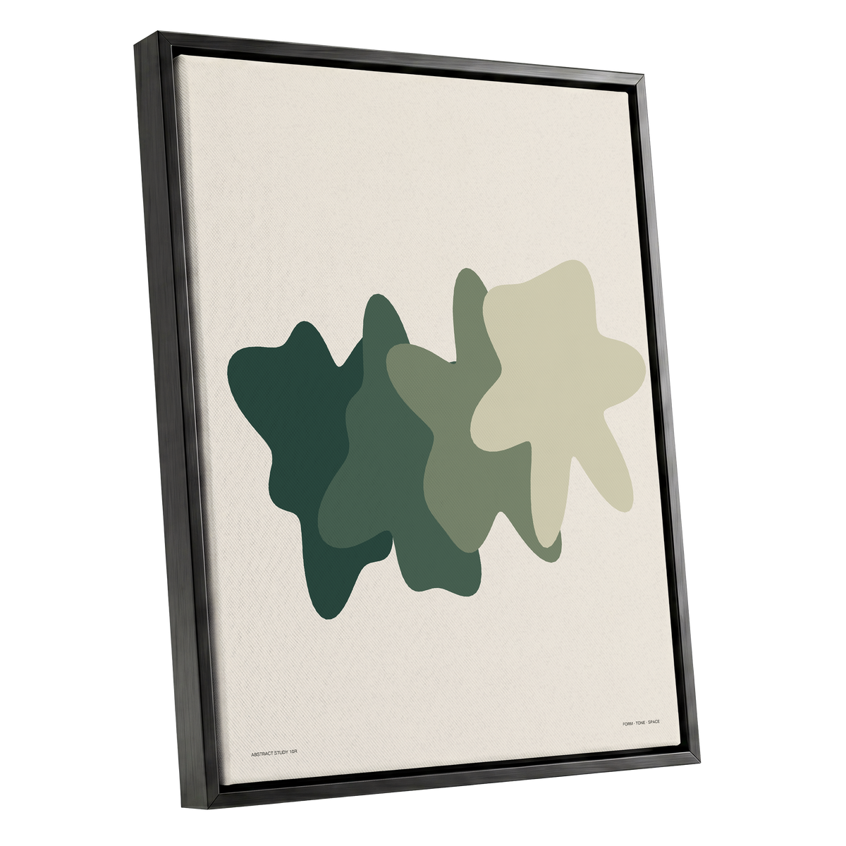 Verdant Drift, green, beige, white abstract wall art shown as a black framed canvas wall art