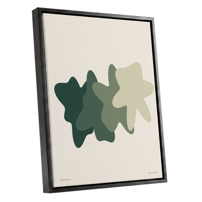 Verdant Drift, green, beige, white abstract wall art shown as a black framed canvas wall art