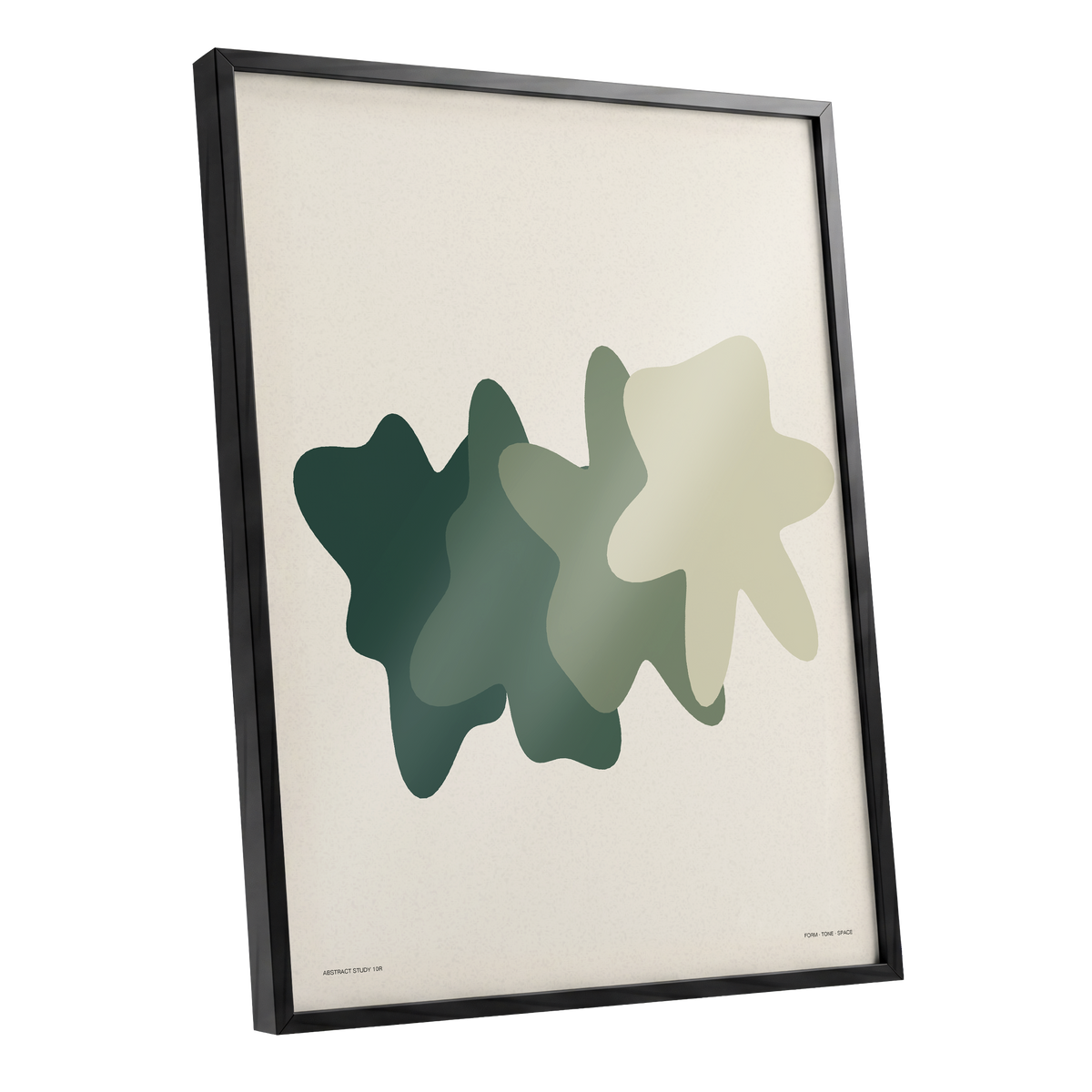Verdant Drift, green, beige, white abstract wall art shown as a black framed poster wall art print