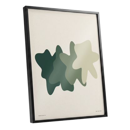 Verdant Drift, green, beige, white abstract wall art shown as a black framed poster wall art print