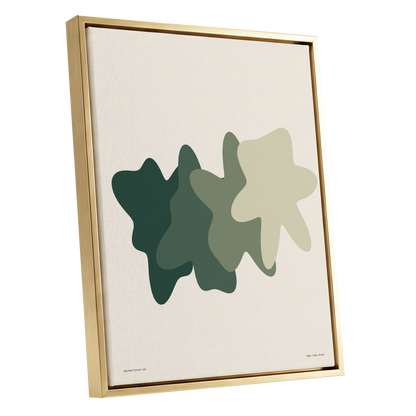 Verdant Drift, green, beige, white abstract wall art shown as a gold framed canvas wall art