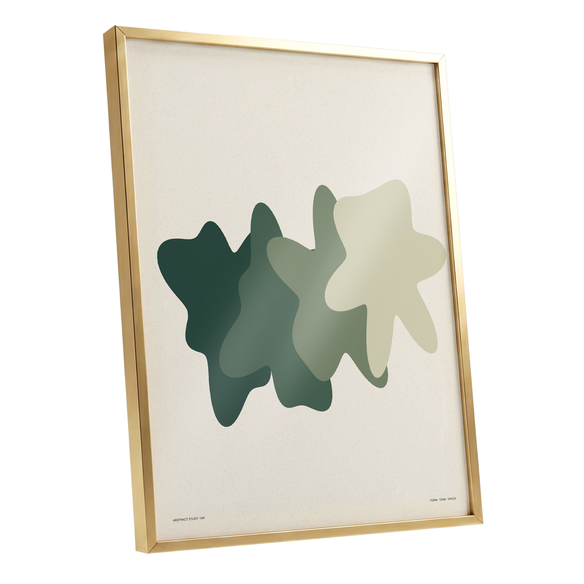 Verdant Drift, green, beige, white abstract wall art shown as a gold framed poster wall art print