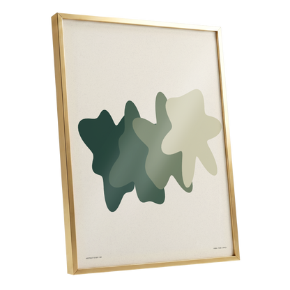 Verdant Drift, green, beige, white abstract wall art shown as a gold framed poster wall art print