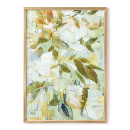 Verdant Drift, green, beige, white nature wall art, front artwork view
