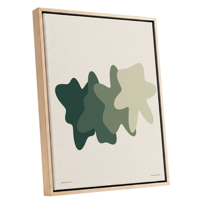 Verdant Drift, green, beige, white abstract wall art shown as a oak framed canvas wall art