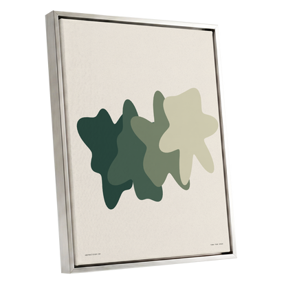 Verdant Drift, green, beige, white abstract wall art shown as a silver framed canvas wall art