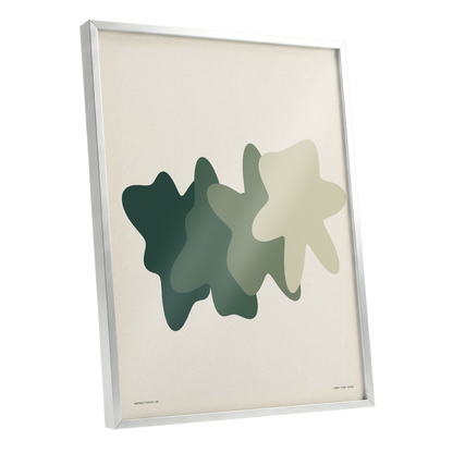 Verdant Drift, green, beige, white abstract wall art shown as a silver framed poster wall art print