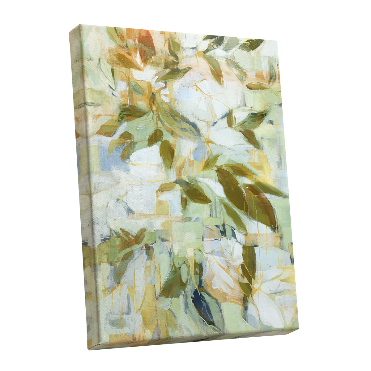 Verdant Drift, green, beige, white nature wall art shown as a stretched canvas wall art