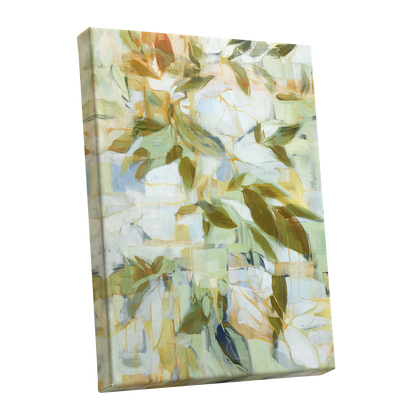 Verdant Drift, green, beige, white nature wall art shown as a stretched canvas wall art