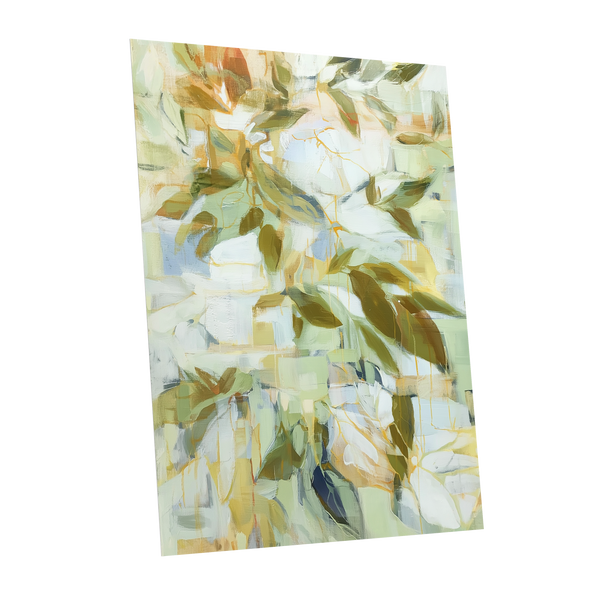Verdant Drift, green, beige, white nature wall art shown as a unframed poster wall art print