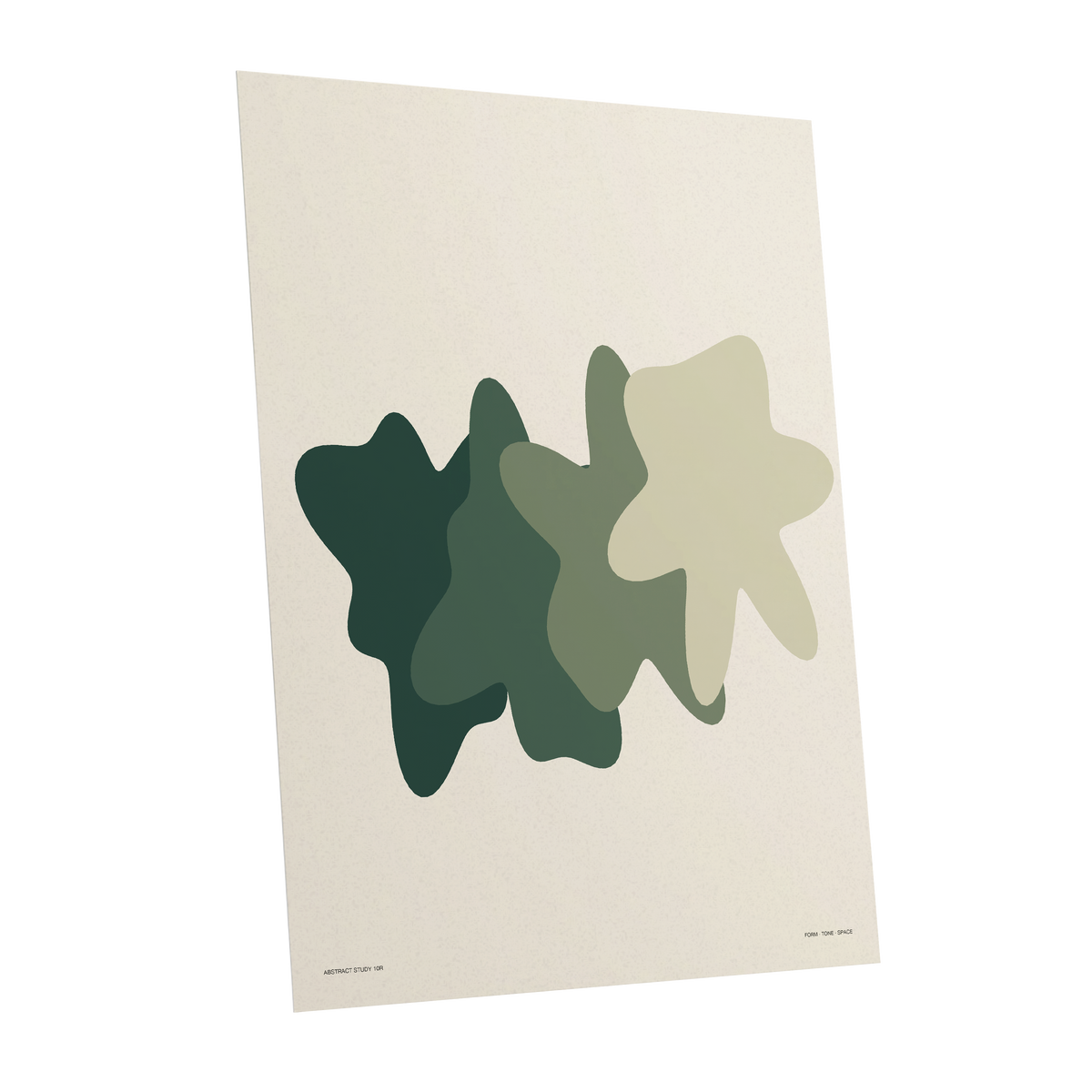 Verdant Drift, green, beige, white abstract wall art shown as a unframed poster wall art print