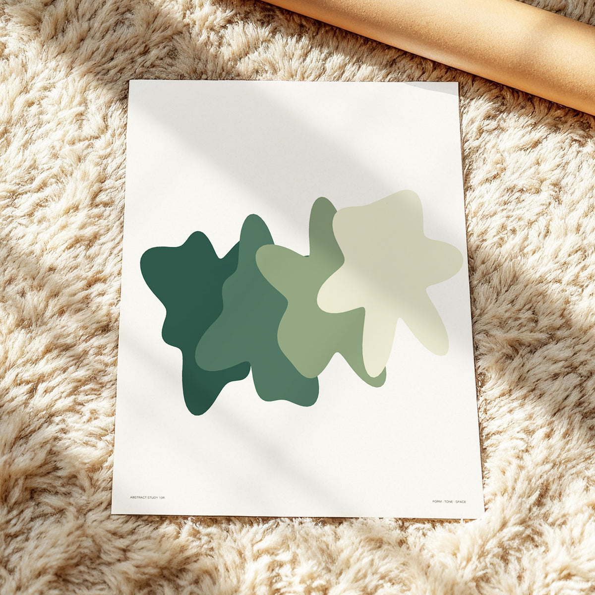 Verdant Drift, green, beige, white abstract wall art displayed in a styled interior, gallery view 3