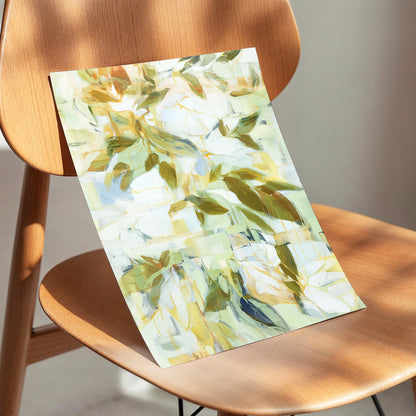 Verdant Drift, green, beige, white nature wall art displayed in a styled interior, gallery view 5