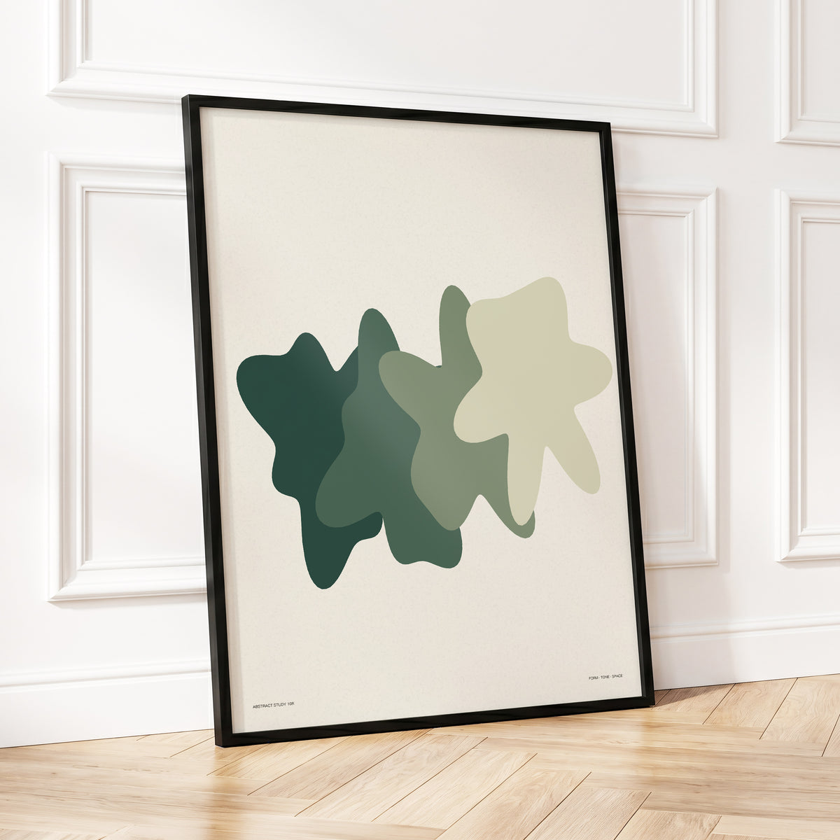 Verdant Drift, green, beige, white abstract wall art displayed in a styled interior, gallery view 5