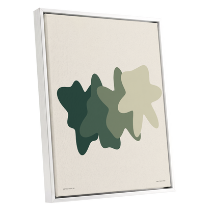 Verdant Drift, green, beige, white abstract wall art shown as a white framed canvas wall art
