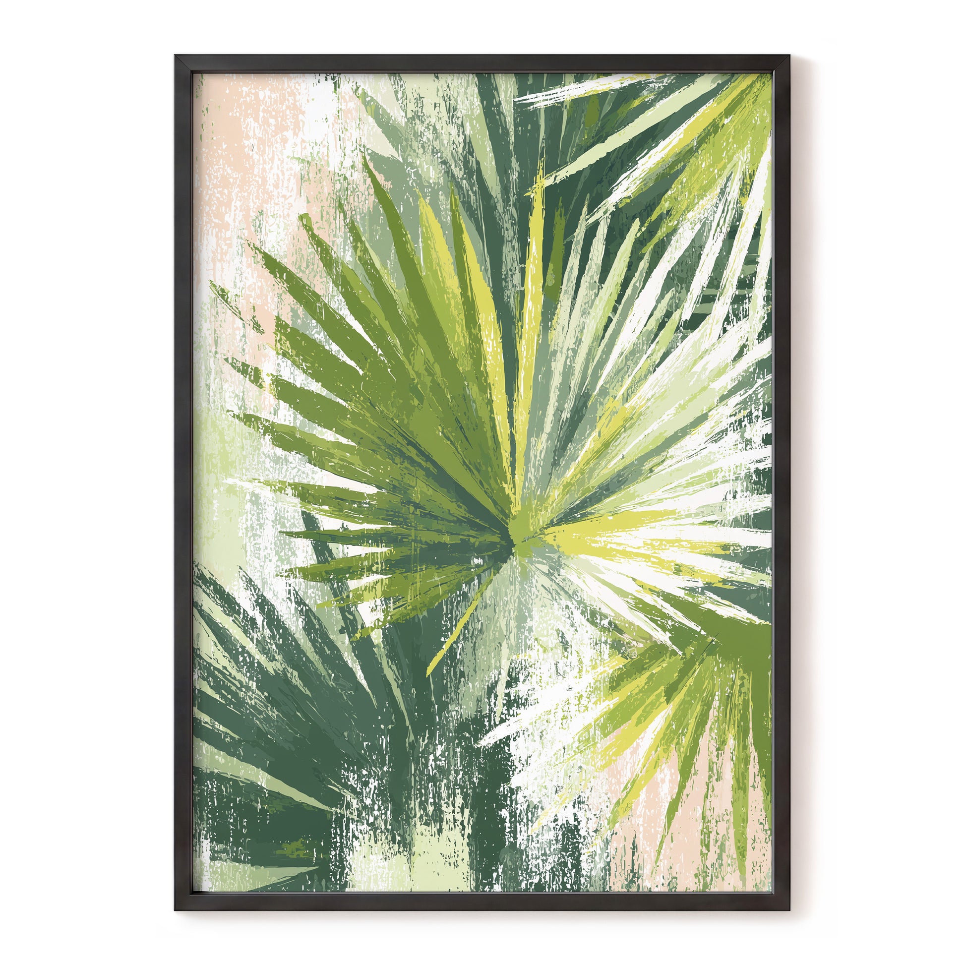 Verdant Fanburst – green, white, beige nature wall art, front view