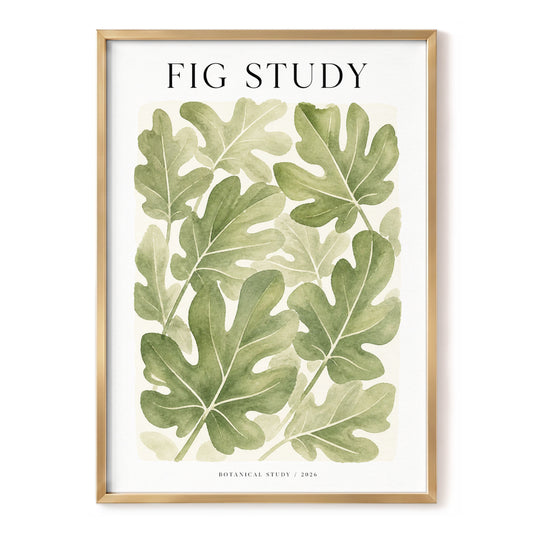 Verdant Fig Study, green, beige, white nature wall art, front artwork view