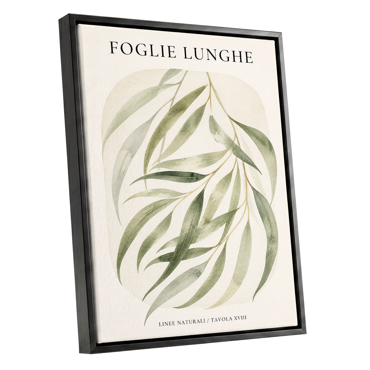 Verdant Folie, green, beige nature wall art shown as a black framed canvas wall art