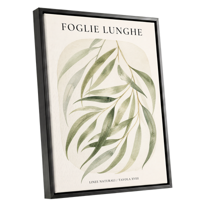 Verdant Folie, green, beige nature wall art shown as a black framed canvas wall art