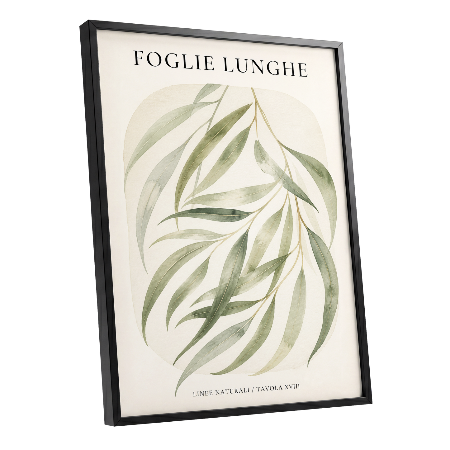 Verdant Folie, green, beige nature wall art shown as a black framed poster wall art print