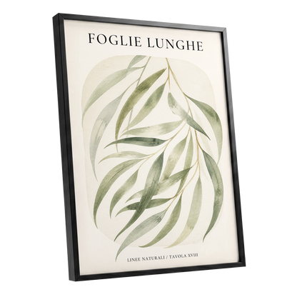 Verdant Folie, green, beige nature wall art shown as a black framed poster wall art print