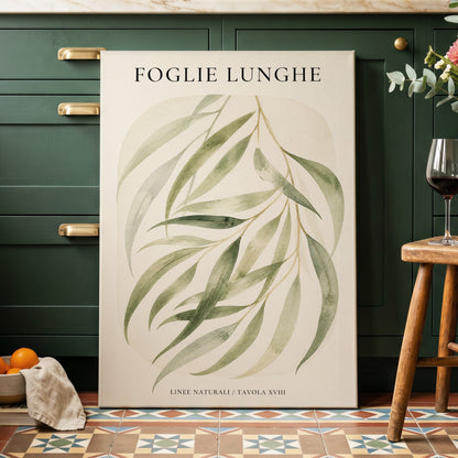 Verdant Folie, green, beige nature wall art on canvas displayed in a styled interior, gallery view 1