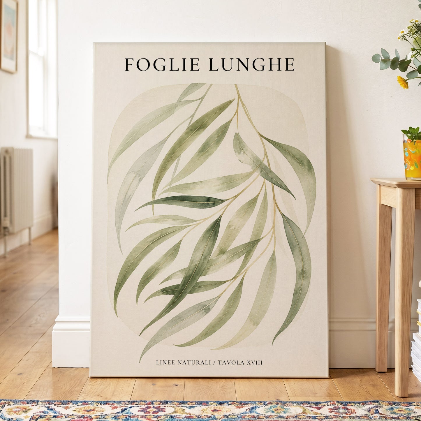 Verdant Folie, green, beige nature wall art on canvas displayed in a styled interior, gallery view 2