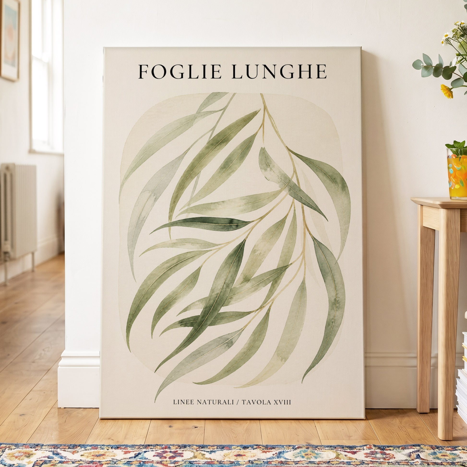 Verdant Folie, green, beige nature wall art on canvas displayed in a styled interior, gallery view 2