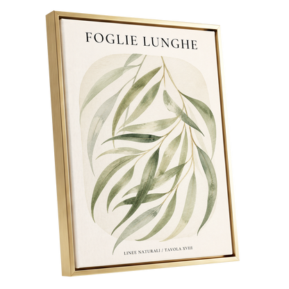 Verdant Folie, green, beige nature wall art shown as a gold framed canvas wall art