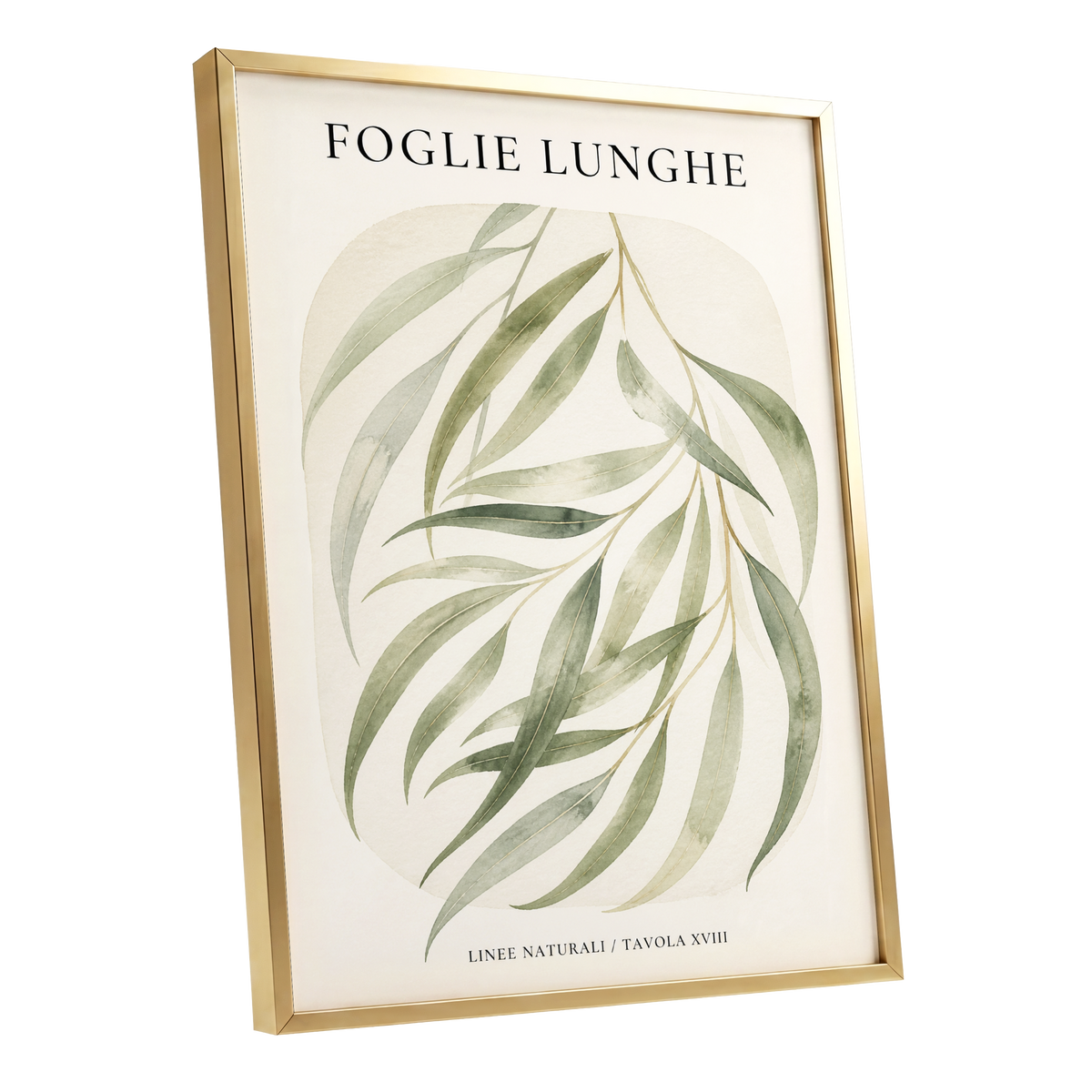 Verdant Folie, green, beige nature wall art shown as a gold framed poster wall art print