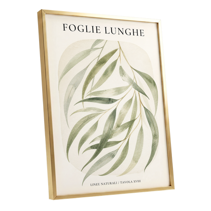 Verdant Folie, green, beige nature wall art shown as a gold framed poster wall art print
