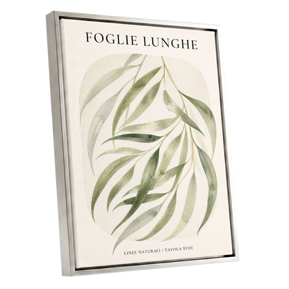 Verdant Folie, green, beige nature wall art shown as a silver framed canvas wall art