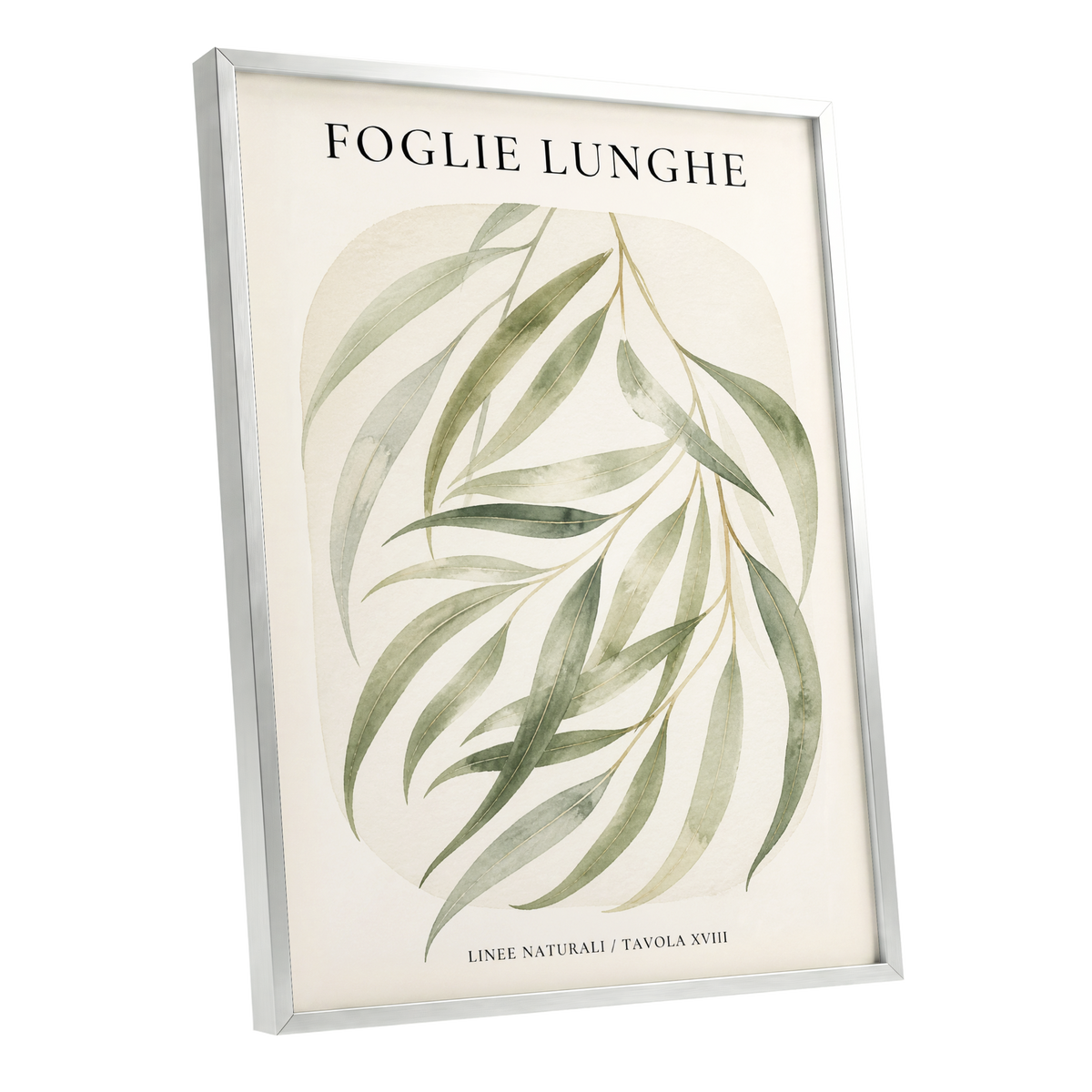 Verdant Folie, green, beige nature wall art shown as a silver framed poster wall art print