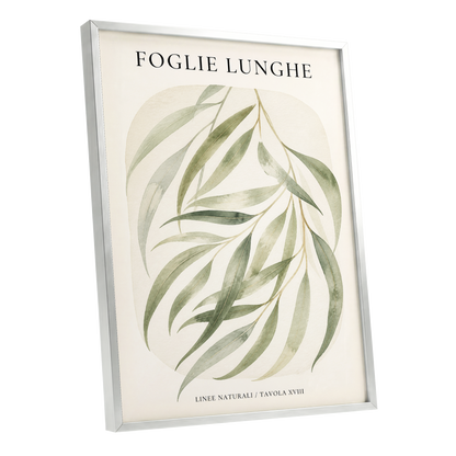 Verdant Folie, green, beige nature wall art shown as a silver framed poster wall art print