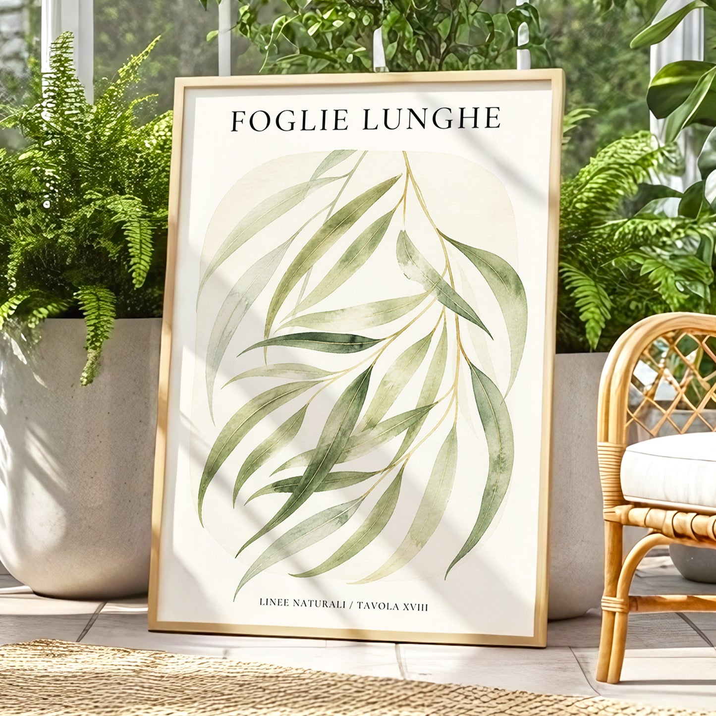 Verdant Folie, green, beige nature wall art displayed in a styled interior, gallery view 1