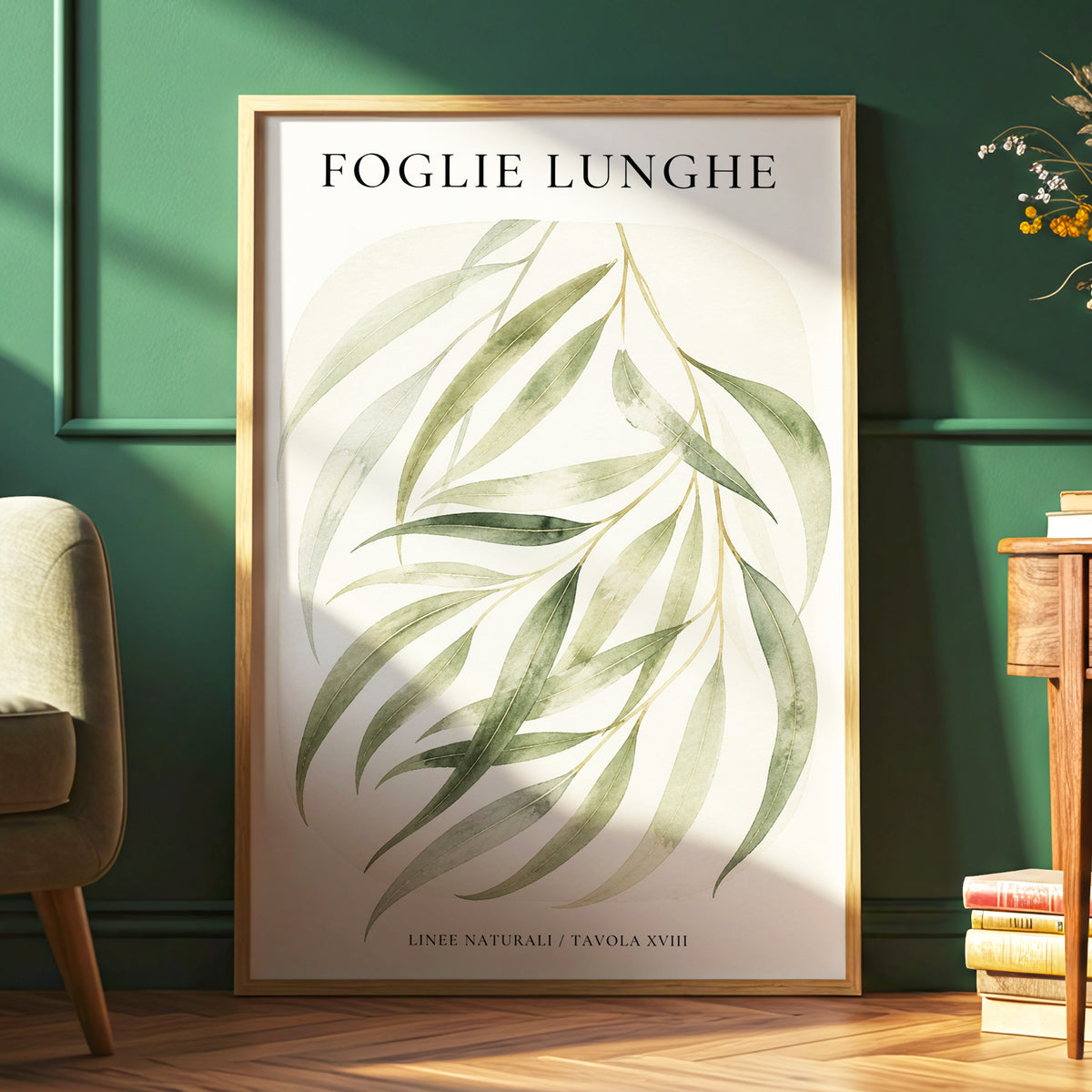 Verdant Folie, green, beige nature wall art displayed in a styled interior, gallery view 6