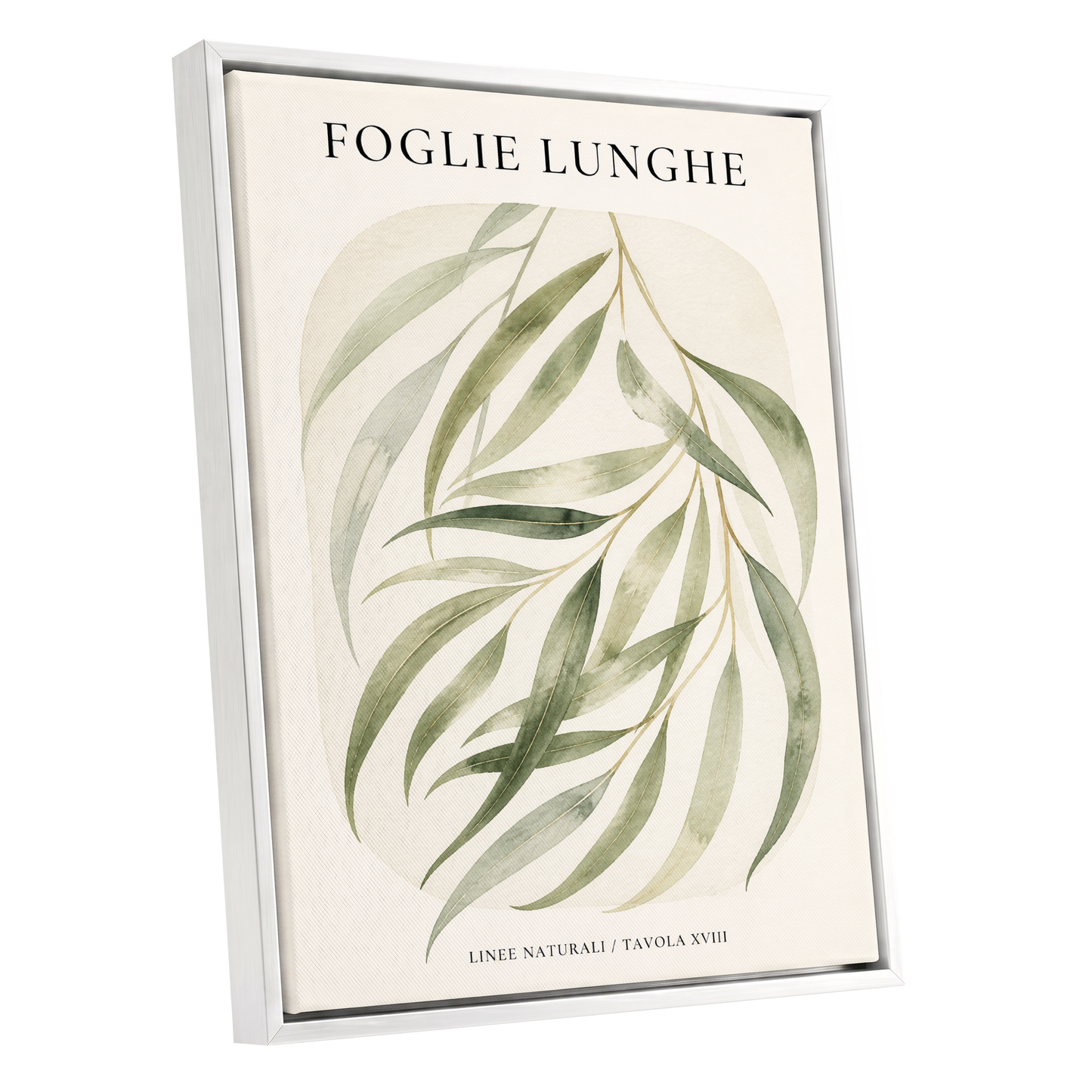 Verdant Folie, green, beige nature wall art shown as a white framed canvas wall art